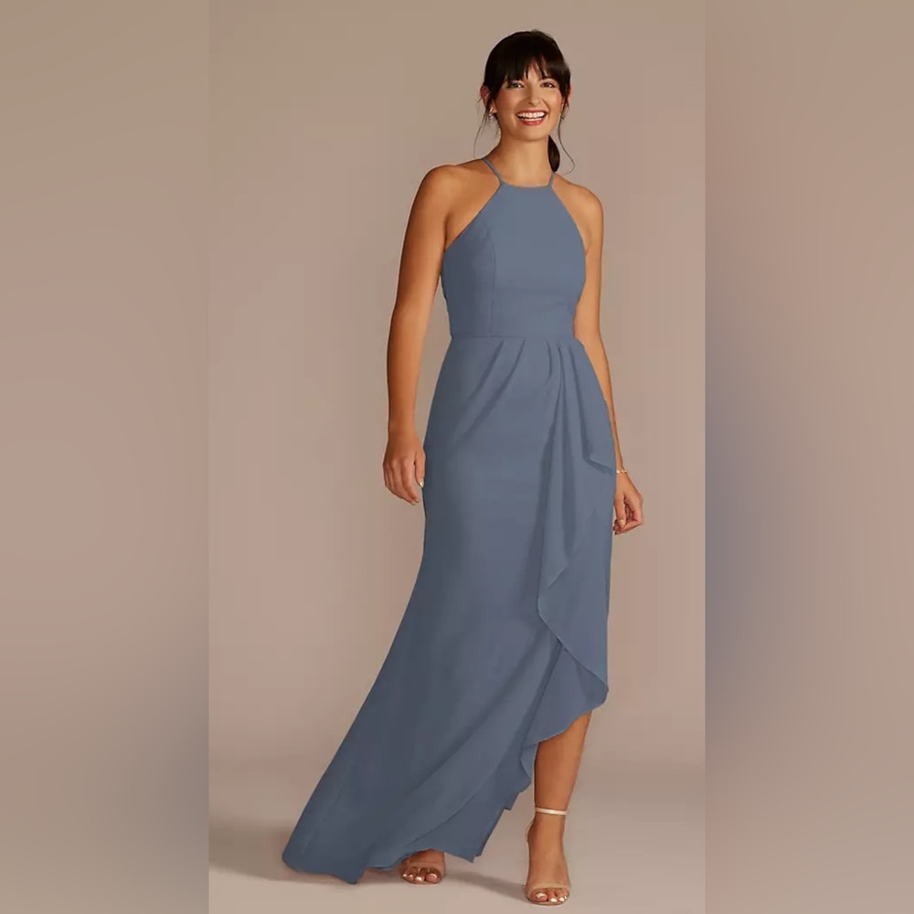 David’s Bridal Steel Blue Bridesmaid Dress